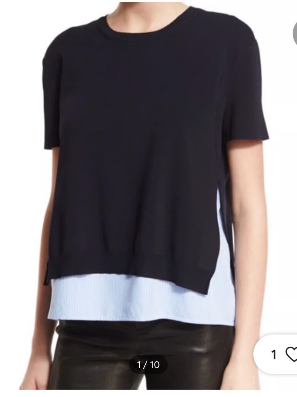 Alice and Olivia Layered Look Short Sleeve Top - navy and blue pinstripe
